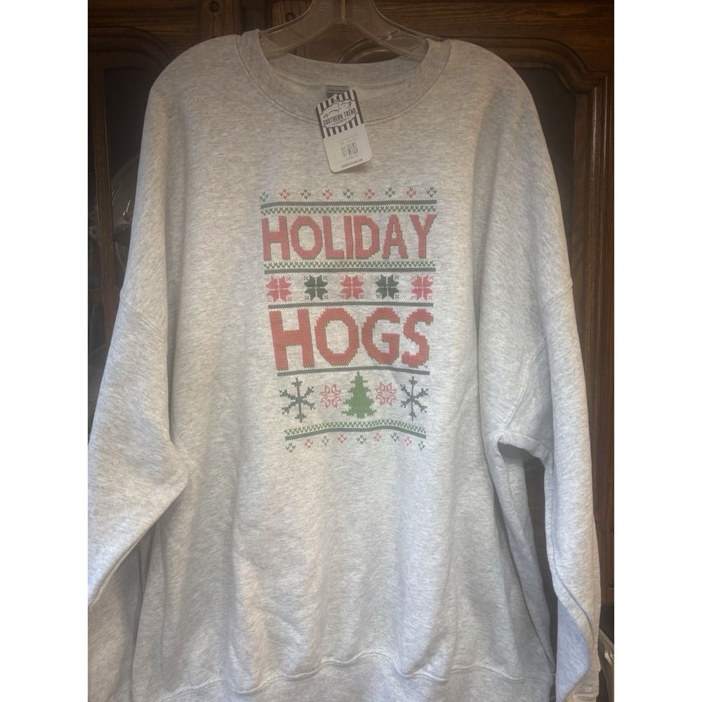 NWT Southern‎ Trend Women's Holiday Hogs Sweatshirt Grey Plus 3X Christmas Cozy